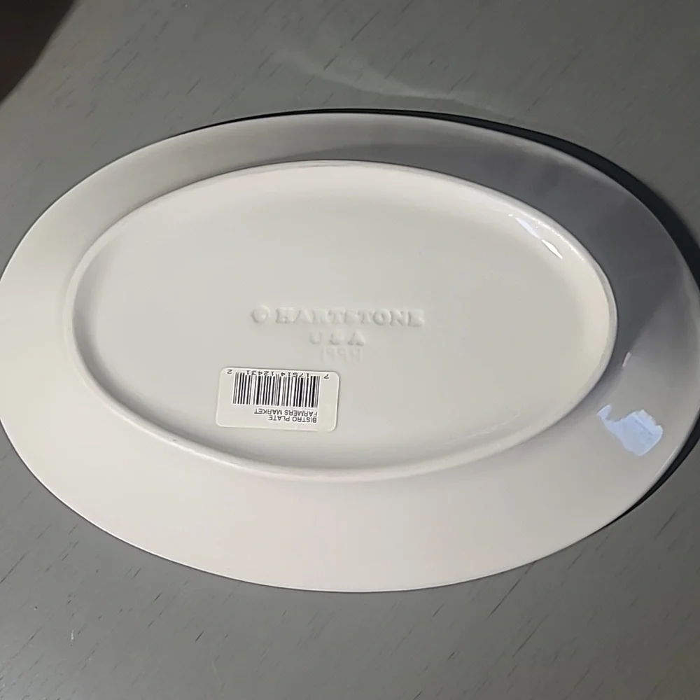 vintage Hartstone Pottery oval serving platter hand-painted With 3 Pepper Crocks